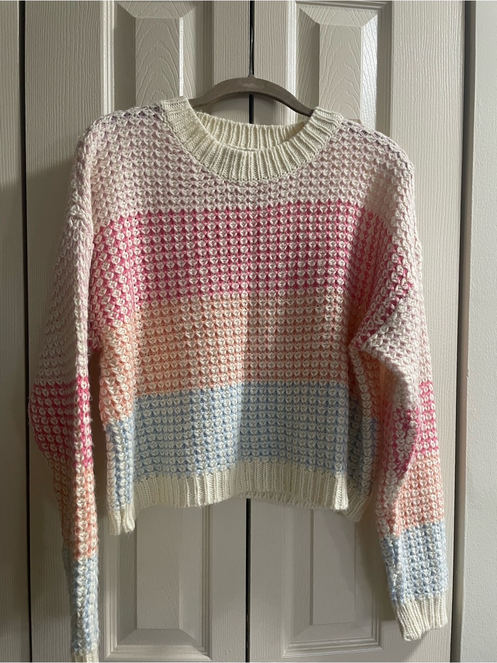 Lulus Effortlessly Cute Ivory Multi Pullover Sweater Women’s Medium Knit